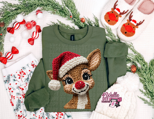 Faux Crochet Red Nose Deer