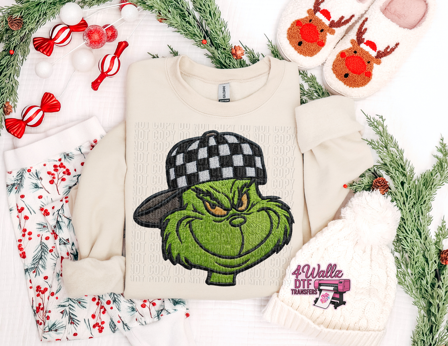 Faux Embroidered Checkered Hat Green Guy