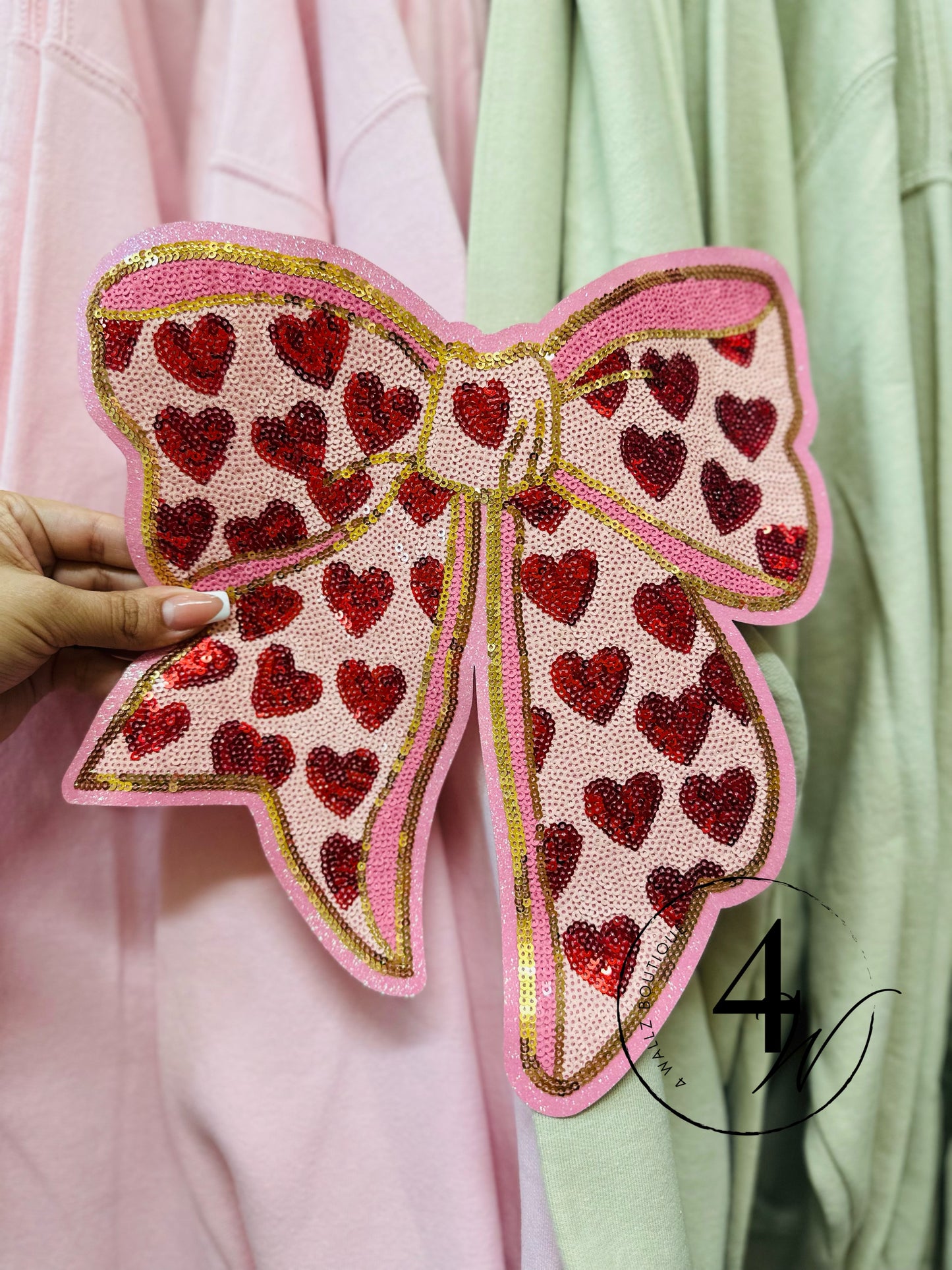 Bow Red Hearts Sequin