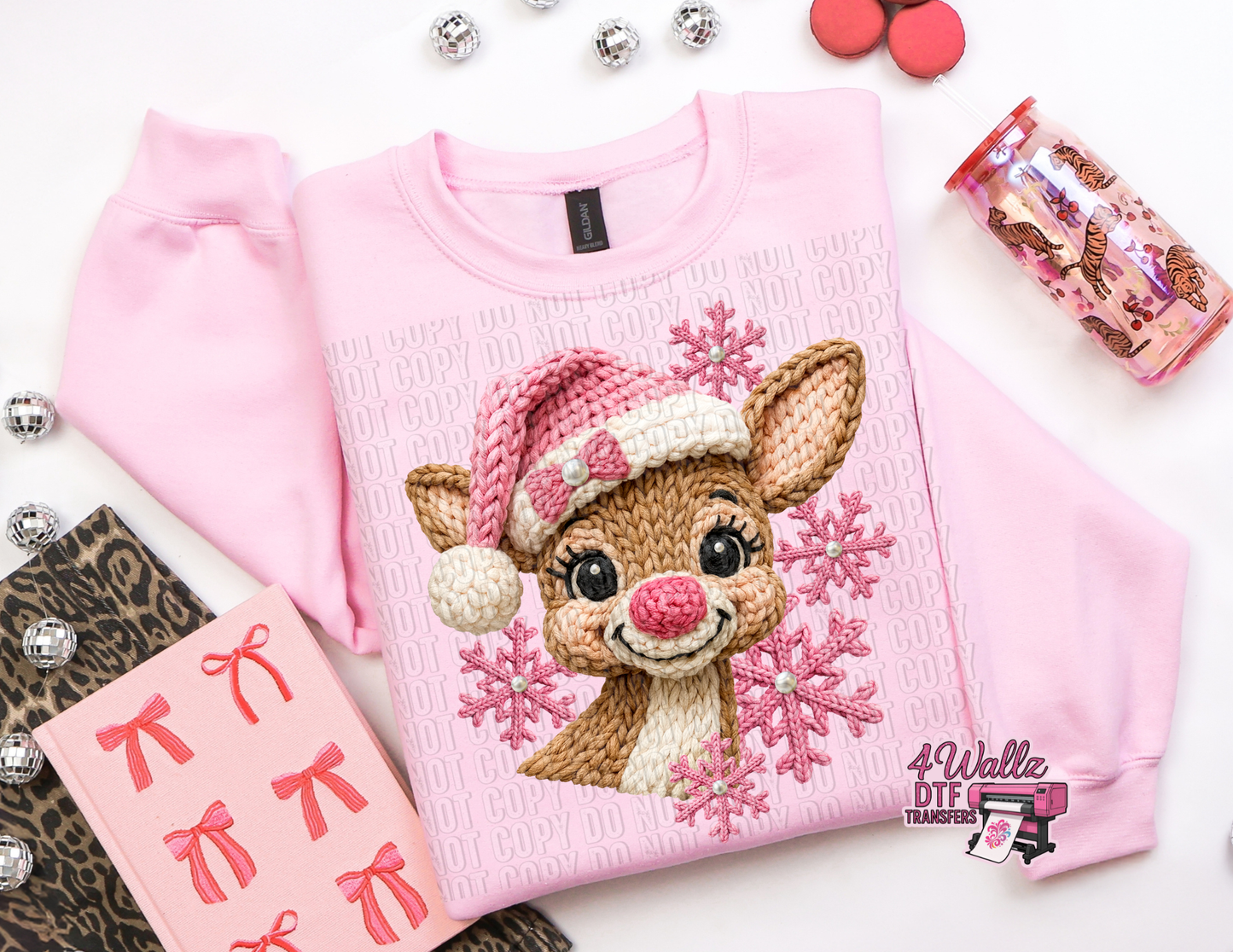 Pink Faux Crochet Reindeer