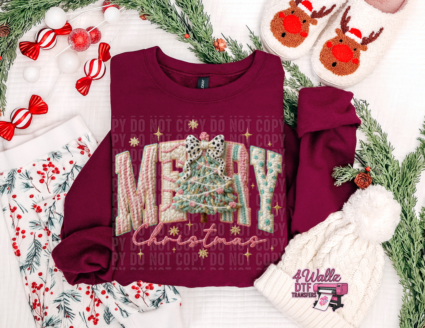 Pink Merry Christmas Faux Crochet